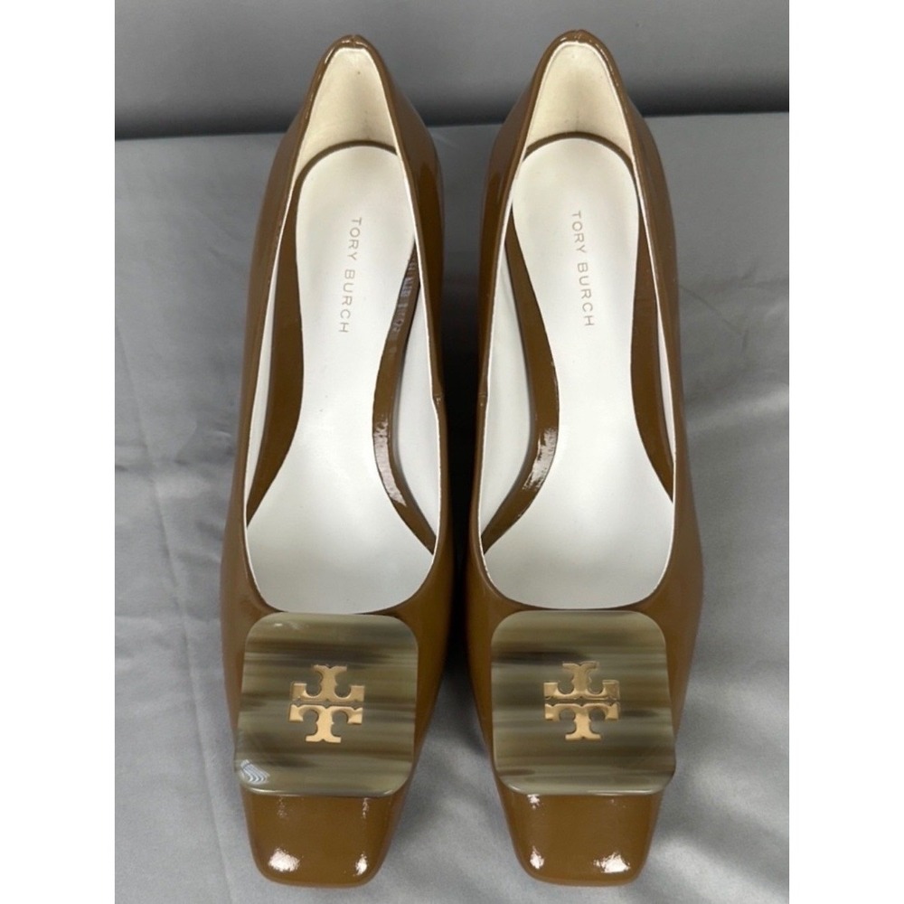 Tory Burch Georgia"Wedge Shoe 5.5 In Almond Oats -  Square Toe Logo - EUC